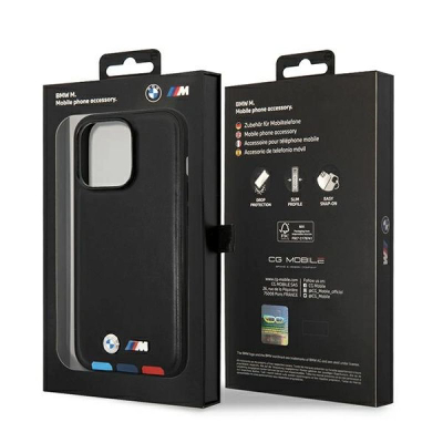 Kapak telefoni BMW M Collection për iPhone 14, lëkurë PU, i zi