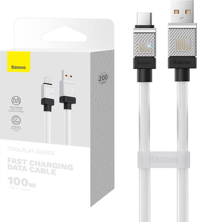 Kabllo Baseus CoolPlay USB në USB C, 2m, 100W, e bardhë