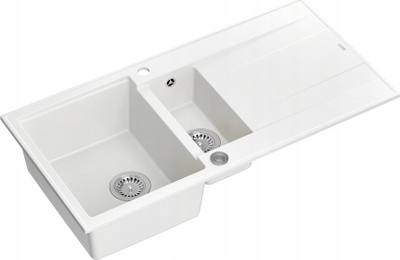 Lavabo kuzhine Granisil EVAN 156, granit 100x50cm, 1.5 legen me pikatore, e bardhë snow white
