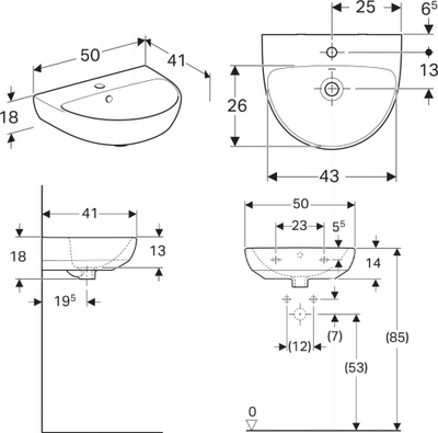 Lavabo banjoje SELNOVA, 50 cm, katrore, e bardhë