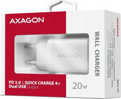 Karikues muri Axagon ACU-PQ20W, 20W, USB A dhe USB C, i bardhë