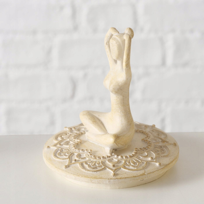 Kutia dekorative YOGA, diametër 10 cm, plastike, ngjyrë krem