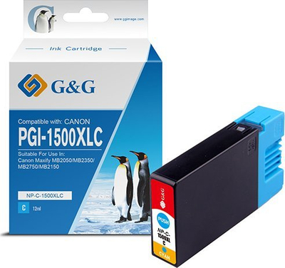 Patron boje G&amp;G Compatible Canon PGI-1500XLC, cyan, për printer inkjet