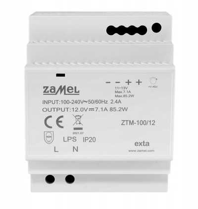 Furnizues energjie DIN Zamel ZTM-100/12, 12V DC, 7.1A 85W, i bardhë