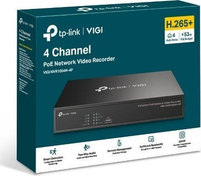 Video regjistrues rrjeti TP-Link VIGI NVR1004H-4P, 4 kanale, PoE+, 4K, i zi