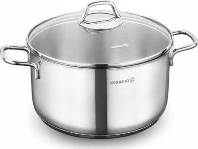 Tenxhere Korkmaz Perla, inoks 5.5L, me kapak xhami, ngjyrë argjendtë