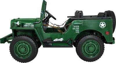 Makinë lodër elektrike Jeep Willys Military, 12V, 3 vende, jeshile ushtarake
