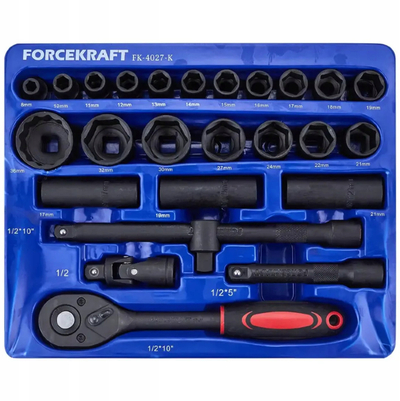 Set çelësash me goditje FORCEKRAFT FK-4027-K, 1/2", 26 copë, 8-36mm