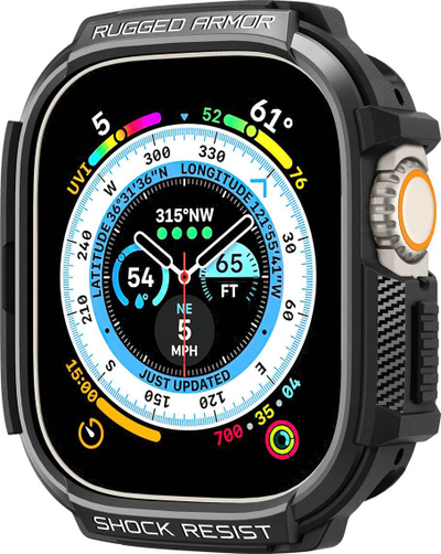 Mbulesë Spigen Rugged Armor për Apple Watch Ultra 49mm, mbrojtëse, e zezë mat