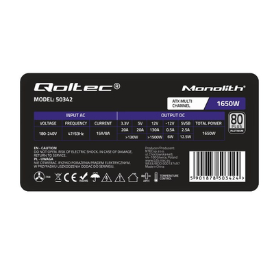Furnizues energjie Qoltec ATX 1650W, 80 Plus Platinum, i zi
