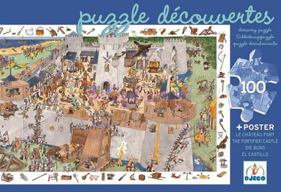 Puzzle vëzhgues Djeco Observation Puzzle Fortified Castle, 100 pjesë, shumëngjyrësh