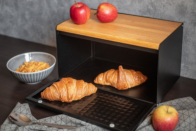 Kuti buke Brunbeste Bread Bin BB-2707, çelik inox, kapak bambu, e zezë