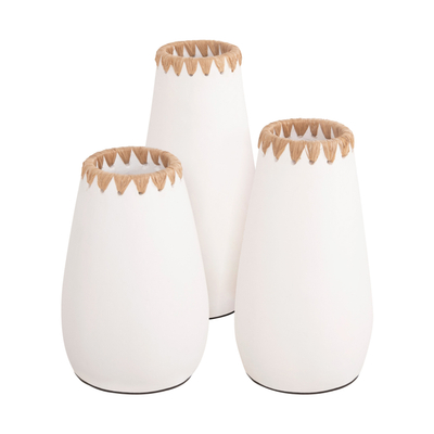 Set vazo dekorative HM4373, terrakotë, 3 copë, të bardha