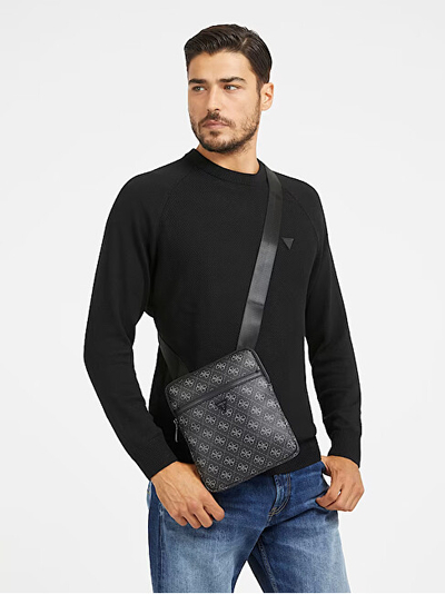 Çantë crossbody Guess Milano Crossbody Flat, për meshkuj, sintetike, e zezë