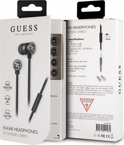 Kufje in-ear Guess Guepwibk, stereo, 3.5mm, të zeza me argjend