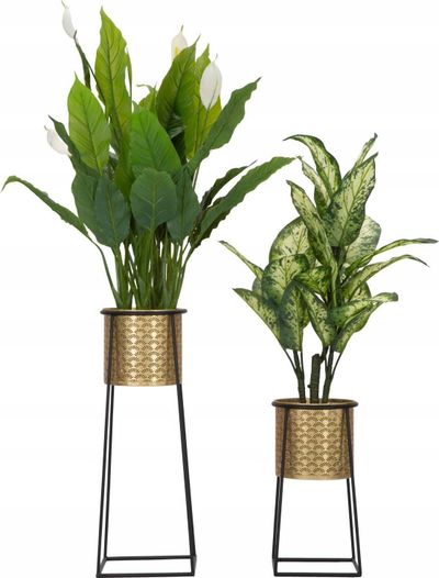 Set dy mbajtëse vazo lulesh, metal i praruar, 26cm Ø 70cm dhe 23cm Ø 45cm, i artë dhe i zi