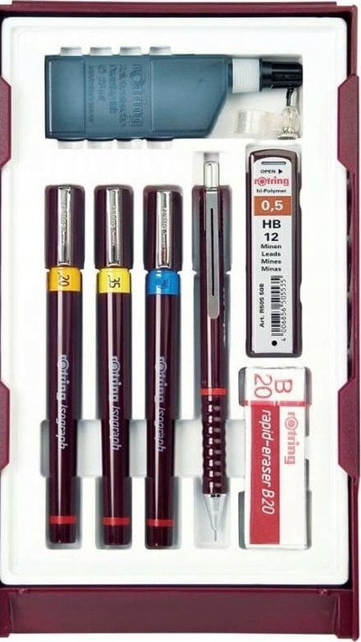 Set stilolapsash teknikë ROtring Isograph, 0.2–0.5 mm, 3 copë