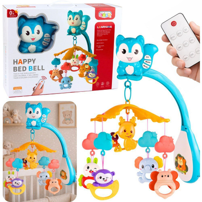 Karusel muzikor “Happy Bed Bell”, me telekomandë, shumëngjyrësh për krevatin e bebes