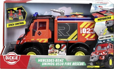 Kamion zjarrfikës lodër Dickie Toys Mercedes Benz Unimog U530 Fire Rescue, 50cm, dritë dhe zë, i kuq