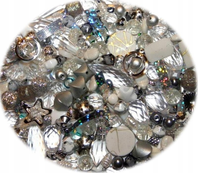 Rruaza dekorative Swede Beads MIX 562438, për bizhuteri dhe hobi, të bardha argjendi transparente