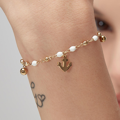 Byzylyk për femra S'Agapõ Gold-Plated Anchor Vibes SVB60, i artë/ i bardhë