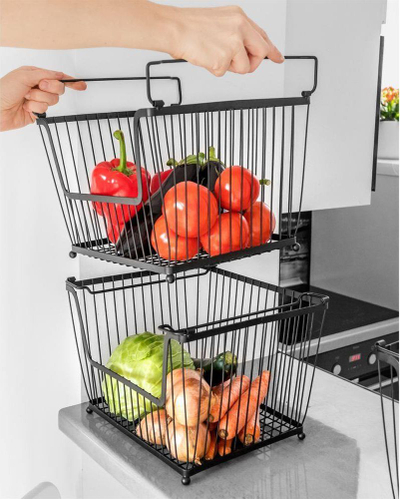 Shportë metalike për fruta dhe perime, e zezë