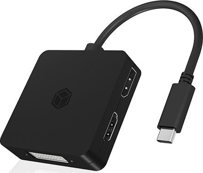 Adapter video USB C ICY BOX 4 në 1, DP HDMI DVI VGA, i zi