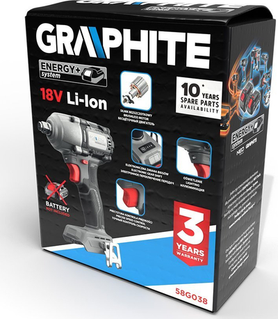 Çelës udhues Graphite Energy+ 58G038, brushless 18V, 450Nm, gri e zezë