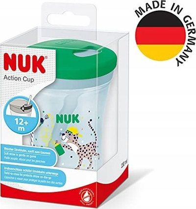 Gotë për kalamaj NUK Action Cup, 230ml, me pipëz, jeshile Leopard