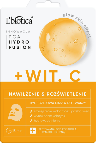 Маска за лице L’biotica PGA Hydro Fusion Vitamin C, хидрогел, осветлувачка