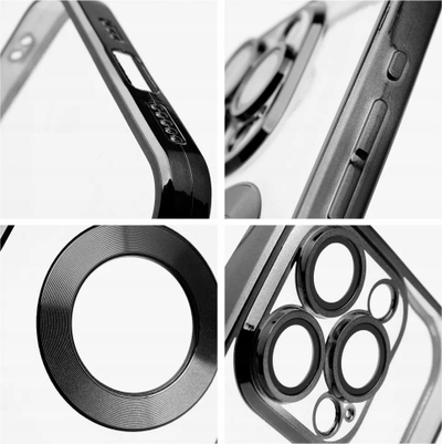 Kepëse telefoni OEM Glam për iPhone 16 Pro, transparente, me magnet, e zezë