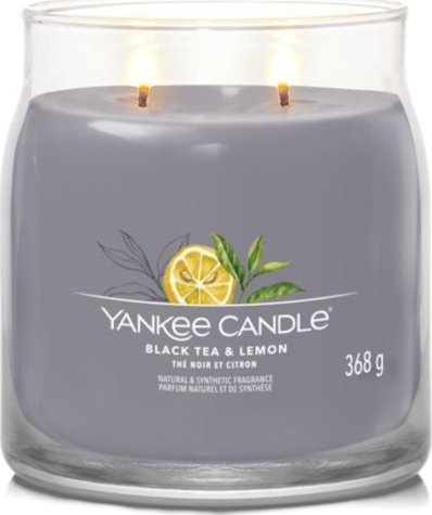 Qiri aromatik Yankee Candle Signature Medium Black Tea & Lemon, 368g, në kavanoz qelqi