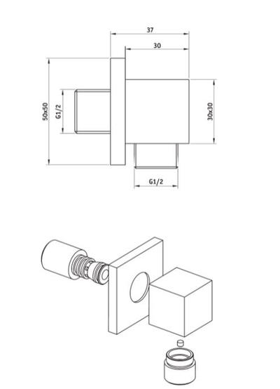 Lidhje këndore e fshehtë për dush Deante NAC 055K, 1/2", krom