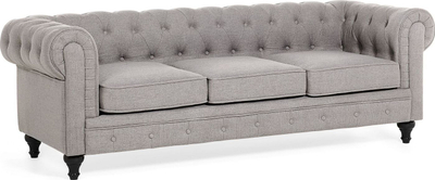 Set dhome dite Beliani Chesterfield, 3+1 ulëse, material stof, gri e hapur