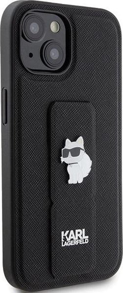 Futrollë Karl Lagerfeld KLHCP15SGSACHPK për iPhone 15 6.1", hardcase me Gripstand Saffiano, e zezë