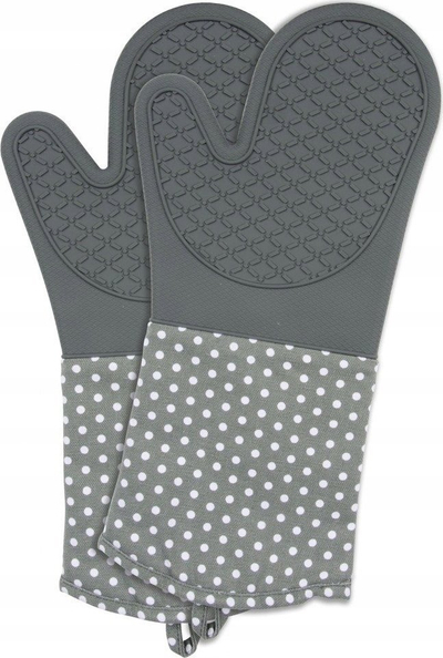 Doreza furre Wenko Oven Gloves, silikon, set 2 copë, gri me pika të bardha