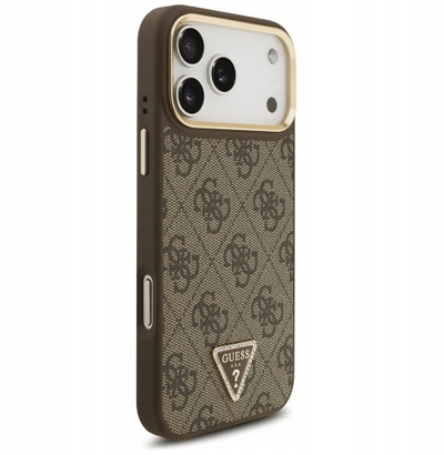 Mbrojtëse telefoni Guess 4G Triangle Logo Big Strap, MagSafe, për iPhone 17 Pro Max, kafe