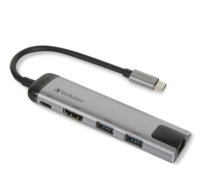 USB C хаб Verbatim 3.1 Gen, повеќепортен, HDMI RJ45 USB, сив