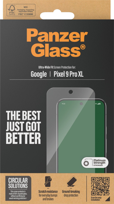 Заштитно стакло PanzerGlass за Google Pixel 9 Pro XL, Ultra Wide Fit, проѕирно
