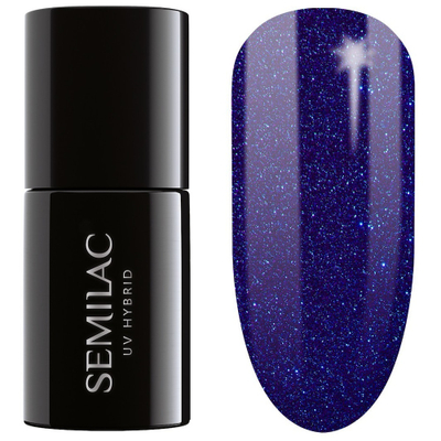 Llak gjeli UV Semilac 087 Glitter Indigo, hibrid, 7ml, blu me shkëlqim