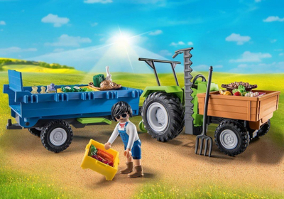 Lodër Playmobil traktor me rimorkjo 71249, set fermë, plastike, shumëngjyrëshe
