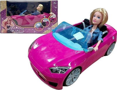 Set lodër Adar Doll me kukull 29 cm dhe makinë sportive, rozë