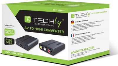 Adaptues video TECHly AV to HDMI, 1080p, hyrje RCA, i zi