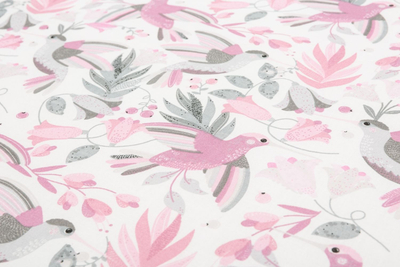 Dyshek për krevat kalamajsh Sensillo Pink Birds, 120 x 60 cm, pambuk, me zinxhir, me ngjyra rozë