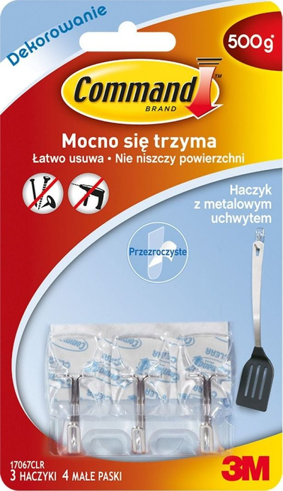 Лепливи куки Команд 3М 17067CLR, сет 3 куки 4 ленти, проѕирни
