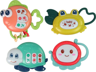 Set lodrash Leantoys Rattle, 4 copë, me zile dhe dhëmbçka, shumëngjyrësh