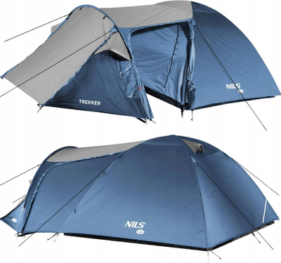 Шатор за кампување NILS CAMP Trekker NC6012, тунел за 4 лица, сино сив