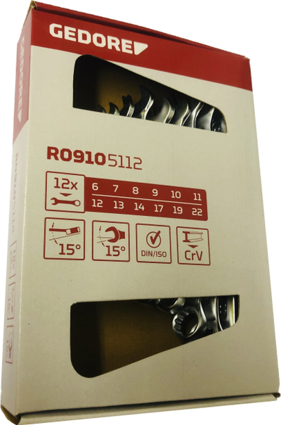Set çelësash kombinim Gedore RED RO9105112, 12 copa, 6-22 mm, ngjyrë argjendt