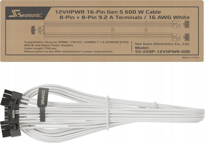 Kabllo energjie Seasonic Prime Fokus, PCIe 8 pin, 750 mm, e bardhë