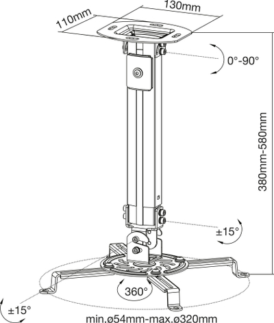 Mbajtëse tavani për projektor InLine Basic, 38-58cm, max 13.5kg, e bardhë